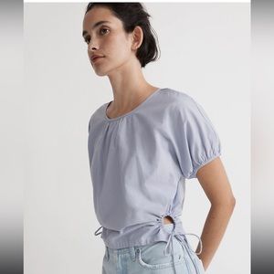 NWT MADEWELL Embroidered Poplin Puff-Sleeve Cutout Crop Top